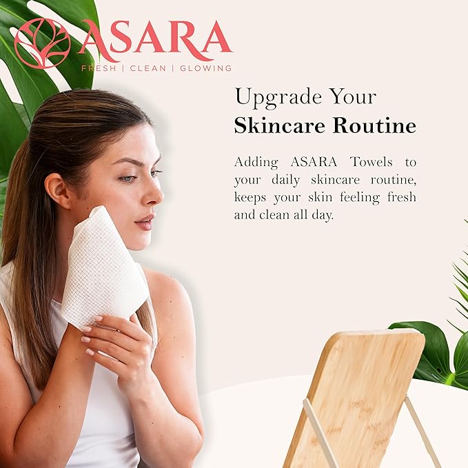 Asara Disposable Face Towel XL Facial Wipes | Organic Vegan Biodegradable | Add Water As a Makeup Remover | Sensitive Skin Face Towels - Clean Daily Towelettes (100 Count)