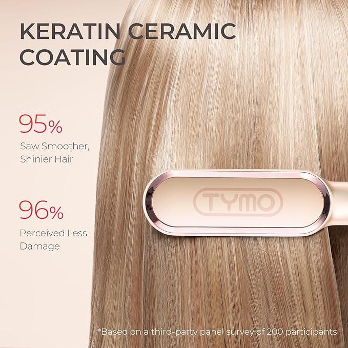 TYMO Ring Hair Straightener Brush – Hair Straightening Iron with Built-in Comb, 20s Fast Heating & 5 Temp Settings & Anti-Scald, Perfect for Professional Salon at Home, Peach