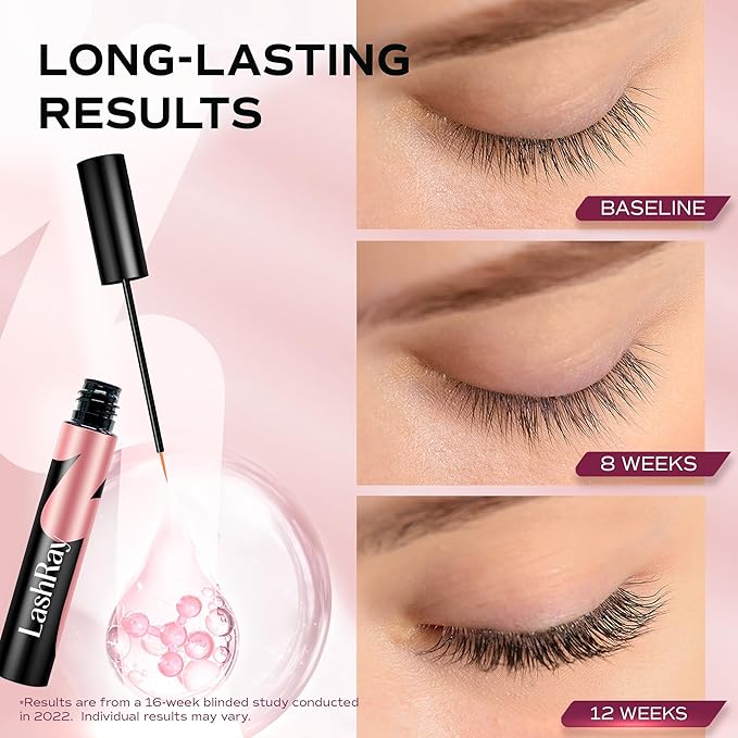 Advanced Lash Serum for Eyelash Growth: LashRay Renewing Eye Lash Enhancing Serum to Grow Longer Thicker Natural Eyelashes for Women, 0.1 oz
