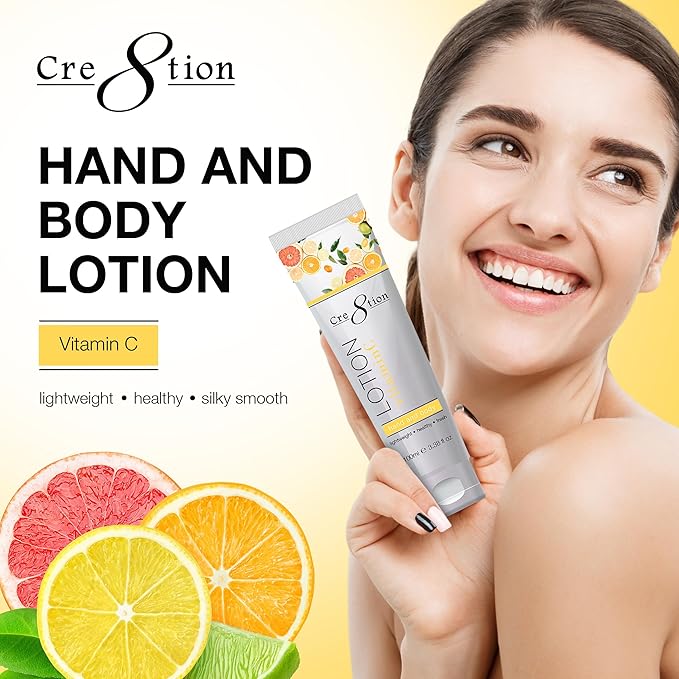 Cre8tion Spa Vitamin C Hand & Body Lotion, Luxurious Lightweight Moisturizer for Silky, Smooth Skin, 3.3 Fl Oz