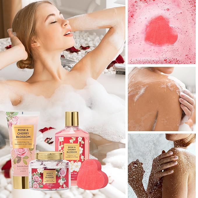 Christmas Gifts for Women, Bath and Body Gift Basket Set for Mothers Day - 9 Pcs Luxury Rose Spa Gift Baskets Set for Women, Gift Set | Perfect Valentine's, Birthday, Gift Sets for Mom All Occasion