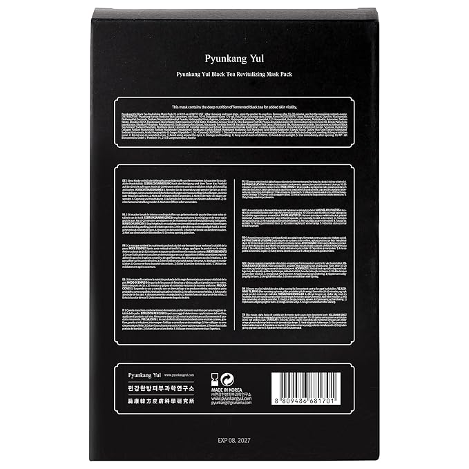 Pyunkang Yul PKY Black Tea Revitalizing Mask Pack with Low Molecule Collagen, Shea Butter, Skin Revival, Elasticity Care, Deep Moisturizing, Korean Face Skin Care Facial Mask Sheet 25ml x 10ea