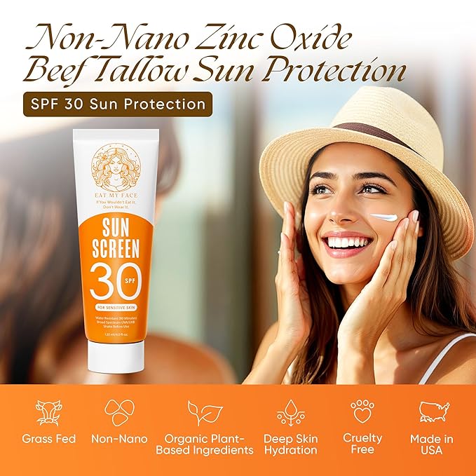 Eat My Face Mineral Tinted Sunscreen for Face SPF 30 | Waterproof with Non-Nano Zinc Oxide | Travel Size Lotion for Sensitive Skin | Water Resistant Sunblock for Beach & Sports, Vanilla Scented