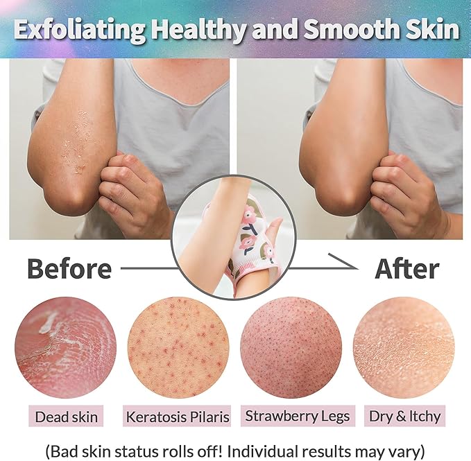 Deep Exfoliating Glove for Shower 2PCS: 1 Double-Sided Mitt, 1 Extra Long Exfoliating Washcloth - Extreme Body & Back Scrubber for Shower, Massage Scrub Exfoliator & Bath Loofah Sponge (Pink)