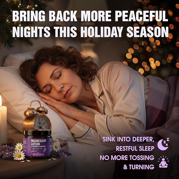Lavender Magnesium Lotion, Nighttime Magnesium Cream with Chamomile, Shea Butter & Jojoba Oil - Muscle Relief & Relaxation for Legs, Arms, Feet - Christmas Gifts for Women (4oz)