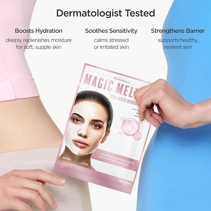 Hydrogel Collagen Face Mask – Firming & Hydrating Overnight Sheet For Dry Skin & Fine Lines – Dermatologist Tested, Anti-Aging, Korean Skin Care, Clean Beauty, Non-GMO – Pack of 6