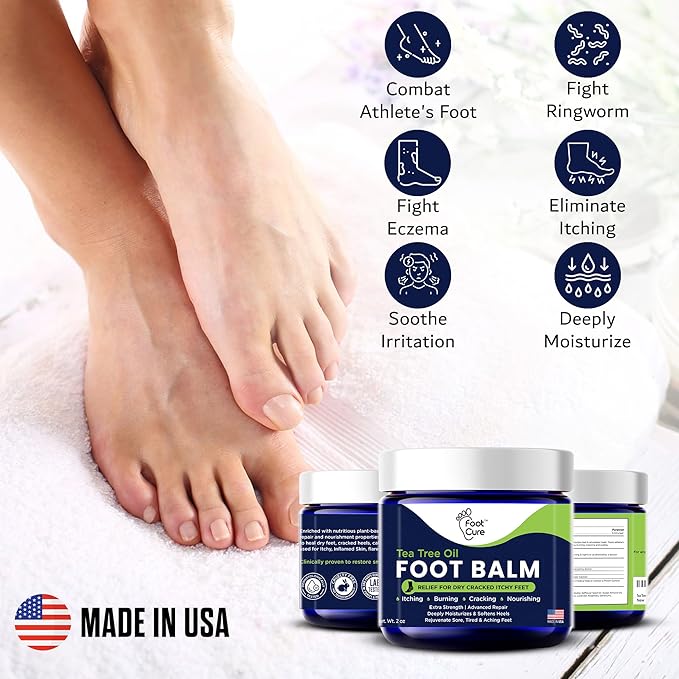 FOOT CURE Tea Tree Oil Balm – Moisturizer for Dry Cracked Feet – Instantly Hydrates & Soothes Irritated Skin & Athlete's Foot – Best Care for Women and Men (Pack of 1)
