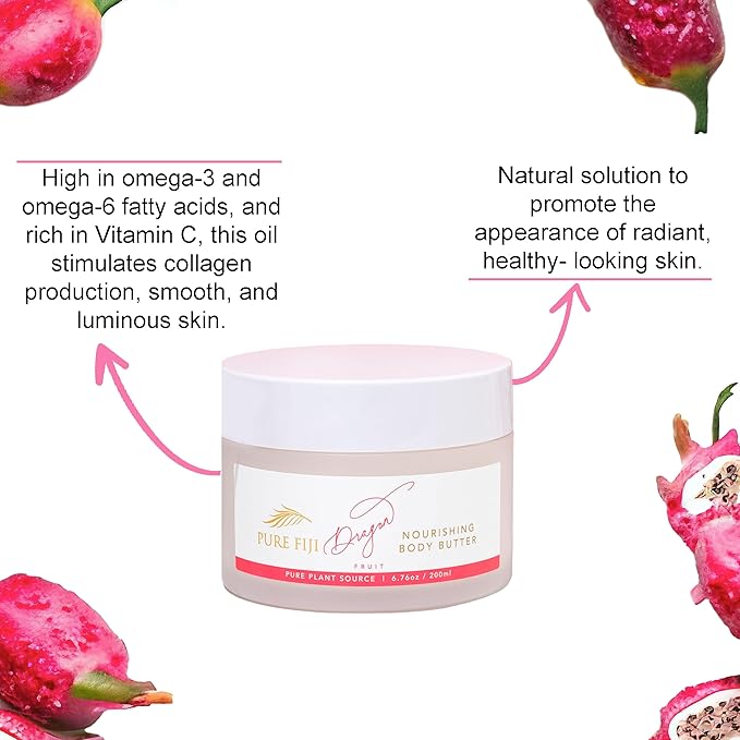 PURE FIJI Body Butter - Moisturizer Body Butter Cream - Face Cream and Body Lotion for Dry Skin with Natural Oils & Vitamin E, Body Butter For Women for Men, Dragon Fruit, 6.7 Oz
