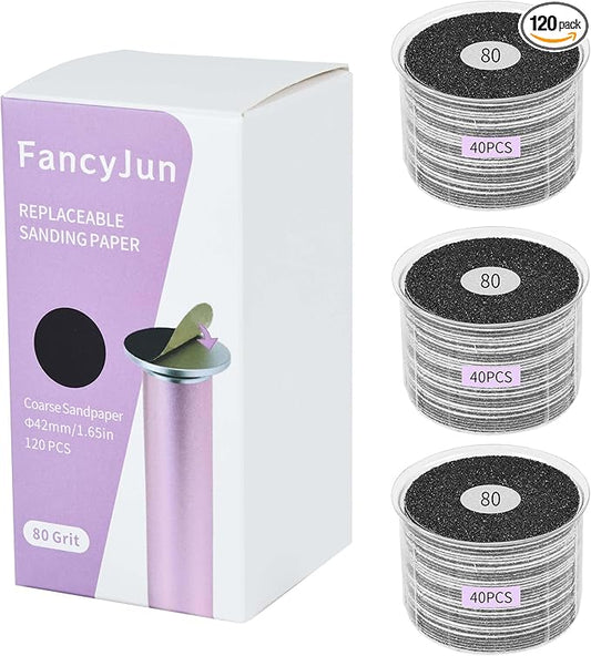 120PCS Coarse 80 Grit Replaceable Sandpaper Discs for Electric Foot Callus Removers - 42mm Heavy-Duty Foot File Refills - Fast Dead Skin & Callus Removal