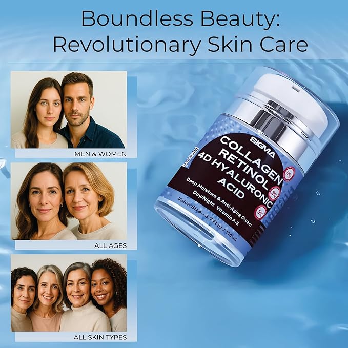 Anti-Aging Face Cream $6.46/oz - 5% Marine Collagen 3% Retinol 5% Hyaluronic Acid - Wrinkle Firming Moisturizer Face Neck - Professional Strength 3.7oz - 1 Finger Cream Dispenser