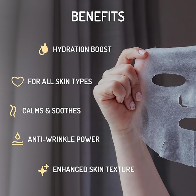 Eve Hansen Sheet Masks Set | Collagen and Hydrating Face Mask Sheet with Hyaluronic Acid, Red Wine Extract | 10x