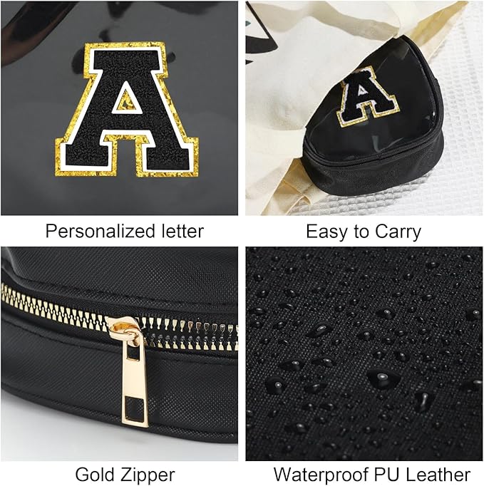 YOOLIFE Mini Clear Makeup Bag Initial Make Up Bag Waterproof Travel Toiletry Bag, Clear Makeup Bag Travel Essentials Gifts for Women Teen Girlfriend Teacher Mom Cute Pouch for Medications Black K