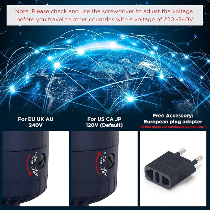 Aima Beauty Worldwide Travel Hair Dryer Brush 110-240V Dual Voltage Blow Dryer Brush Hot Air Brush Oval Barrel 360° Hot Airflow, Negative Ionic Frizz-Free Dry/Straightening/Voluming,Prussian Blue