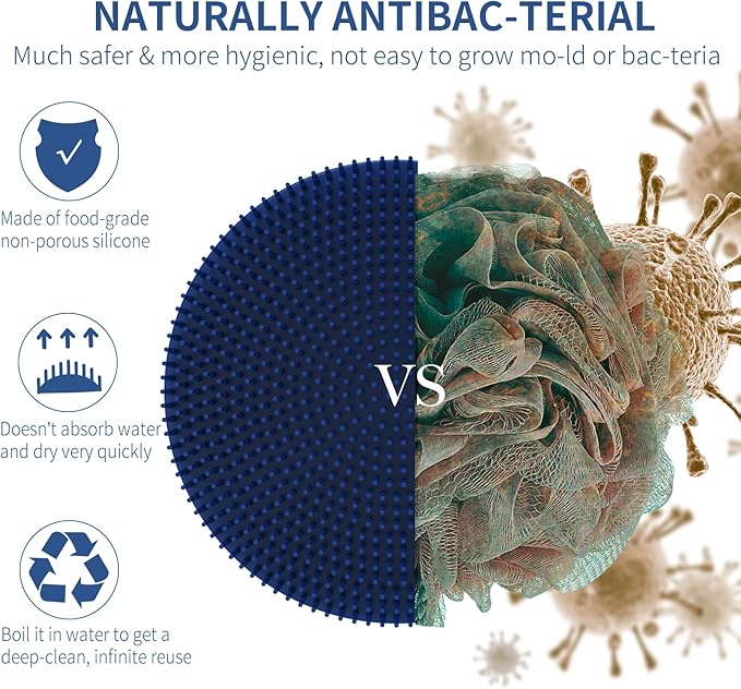 Silicone Body Scrubber, BEAUTAIL Shower Bath Scrubber, More Hygienic Than Traditional Loofah, Lather Nicely, Long Lasting, Gentle Exfoliating Brush for Women Men Baby Sensitive Skin, 1 Pack, Blue