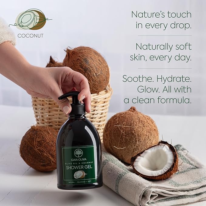 GAIA Oliva Olive Oil Shower Gel – Natural Body Wash with Coconut, Hydrating, Moisturizing Body Wash for Women & Men, Plant-based Bath & Shower Gel for Dry Skin, 16.9 Fl Oz (Pack Of 2)