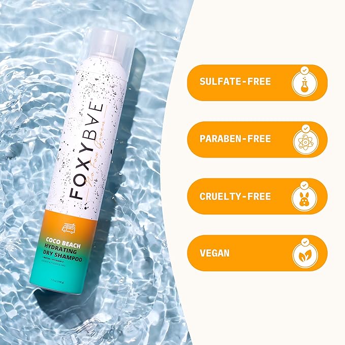 FoxyBae Hydrating Dry Shampoo Spray – Waterless Biotin & Vitamin E Formula – Absorbs Oil, Adds Volume & Texture – Coconut Scent – Coco Beach – 7 fl oz
