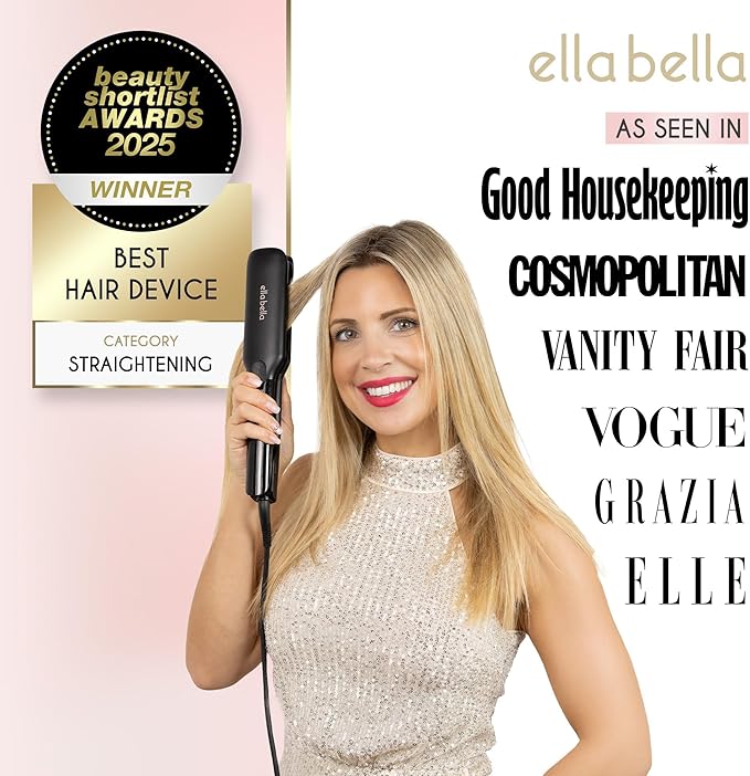 ELLA BELLA® Titanium Flat Iron Hair Straightener (with Infrared) • Professional Straightening Iron • Digital Display to Accurately Control Temperature • As Featured in Good Housekeeping