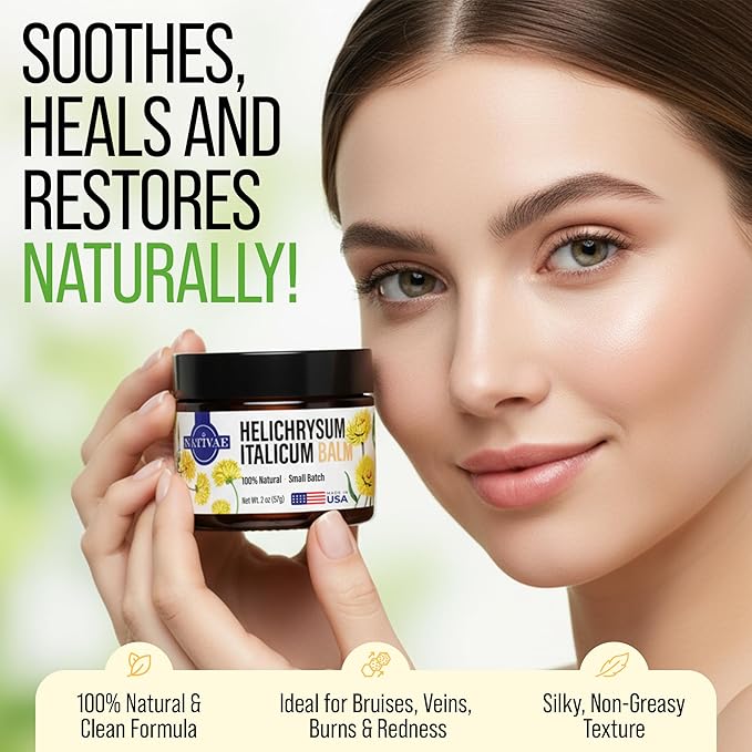 Helichrysum Balm – Helichrysum Italicum Essential Oil Skin Cream for Bruises, Veins, Burns & Redness – Soothing Healing Moisturizer for Face & Body