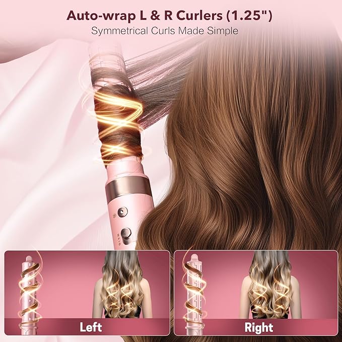 Dual Voltage StyleVibe 8-in-1 Air Styler, Hair Dryer & Blow Dryer Brush with Travel Case - Auto Wrap Curls (L/R), Fast Drying, Thermal Brush for Blowouts & Frizz-Free Volume, No Heat Damage