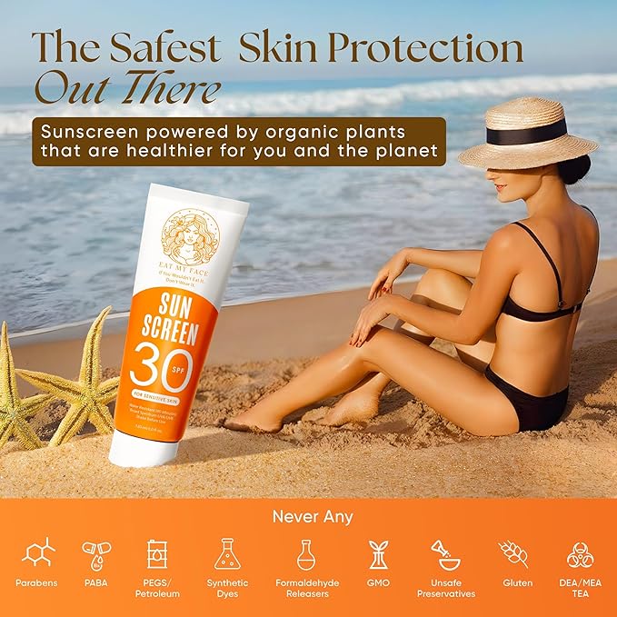 Eat My Face Mineral Tinted Sunscreen for Face SPF 30 | Waterproof with Non-Nano Zinc Oxide | Travel Size Lotion for Sensitive Skin | Water Resistant Sunblock for Beach & Sports, Vanilla Scented