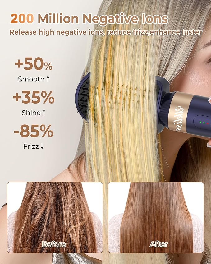 UKLISS Hair Dryer Brush 7 in 1，110000 RPM Hair Dryer with Diffuser for Curly & Twisted Hair Professional Ionic Brush Blow Dryer for Salon-Quality Styling (Blue Gold)