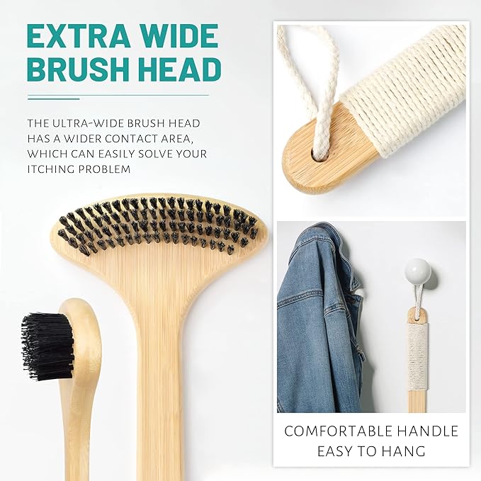 Bamboo Back Scratcher, Oversized Body Scratcher with 22” Curved Long Handle and 2 in 1 Wide Scratching/Massaging Head, for Itch Relief, Body Brush backscratchers for Adults Men Women