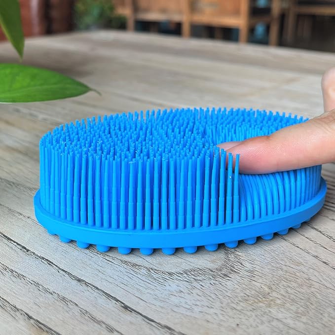 Premium Sensory Brush for Kids or Autism,Soft Silicone Body Scrubber,2 in 1 Sensory Room Occupational Therapy Sensory Brushes,Silicone Loofah,Pet Shower Brush Bath Brush Shampoo Brush(Oval-Navy Blue)