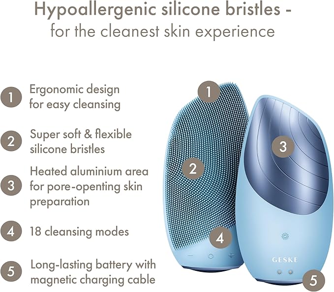 GESKE SmartAppGuided Sonic Thermo Facial Brush | 6 in 1 | Skin Cleansing | Cleansing Brush with Thermal Function | Electric Facial Massager