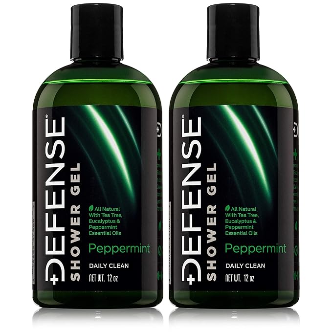 Defense Soap Peppermint Tea Tree Body Wash | All Natural Organic Shower Soap for Athletes | Odor Control & Skin Fungal Protection for Sports, Post Workout & Recovery - 12 oz (Pack of 2)