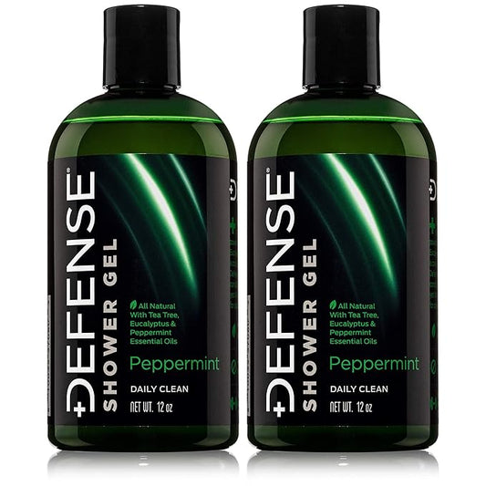Defense Soap Peppermint Tea Tree Body Wash | All Natural Organic Shower Soap for Athletes | Odor Control & Skin Fungal Protection for Sports, Post Workout & Recovery - 12 oz (Pack of 2)
