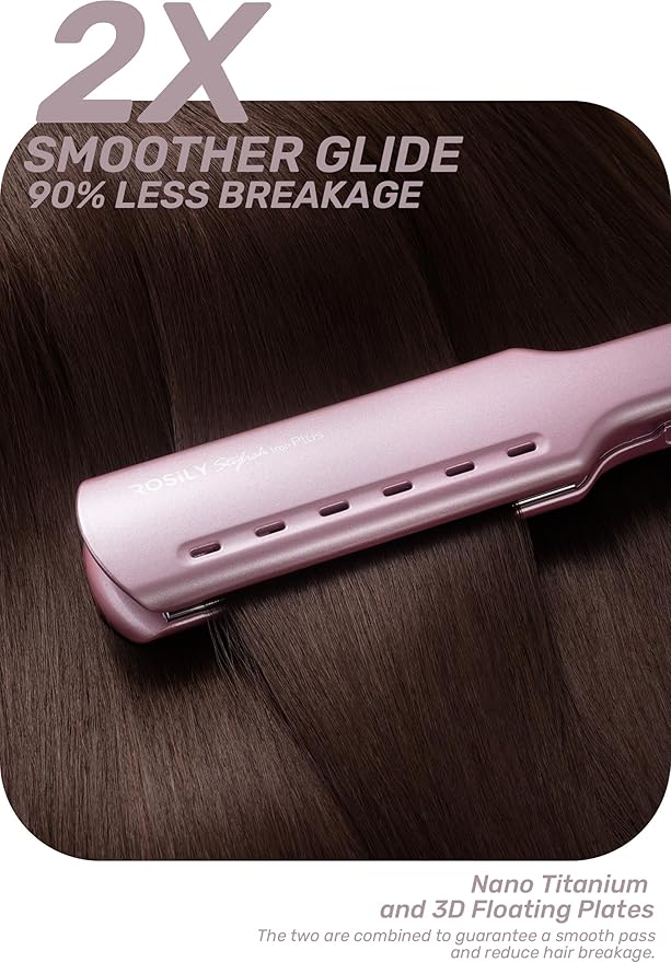 ROSILY Nano Titanium Flat Iron | 1.75 Inch Wide Hair Straightener, Dual Voltage 100-240V, Adjustable Temperature Suitable for All Hair Type, Instant Heat Up