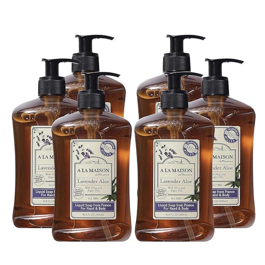 A LA MAISON Lavender Aloe Natural Hand Wash Made with Essential Oils - Biodegradable, Plant-Based, Vegan, Cruelty-Free 16.90 Fl Oz (Pack of 6)