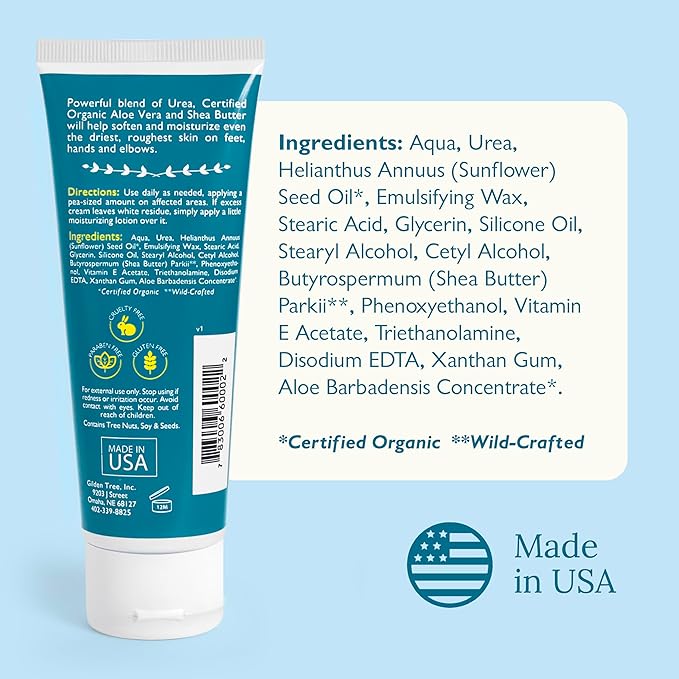 GILDEN TREE Urea Cream 40 Percent for Feet Maximum Strength Cracked Heel Treatment Foot Cream for Calluses and Dry Feet, Enriched with Shea Butter & Aloe for Moisturizing, Made in USA