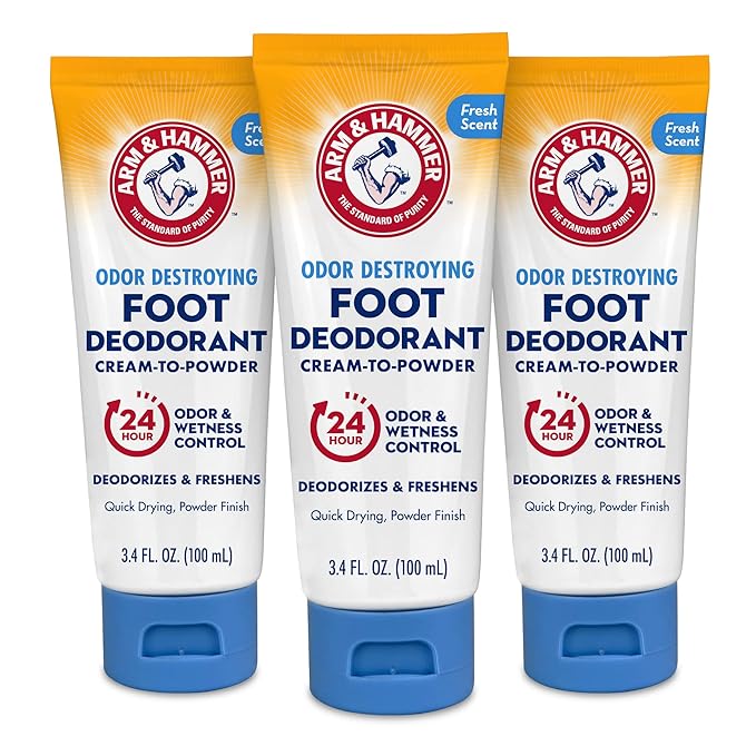 Arm & Hammer Cream to Powder Foot Deodorant, 24 Hour Protection Odor & Wetness Protection, Effective and Long Lasting Antiperspirant, Apply as Cream Dries to Powder (3 Pack)