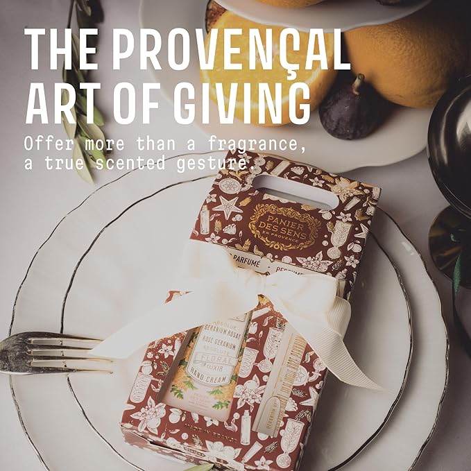 Panier des Sens - Geranium Rose Gift Duo Set - Hydrating Hand Cream 96% Natural Ingredients & Roll‑On Eau de Toilette - Vegan & Made in France - Holiday Edition - Travel Size 1.7 Fl Oz + 0.3 Fl Oz