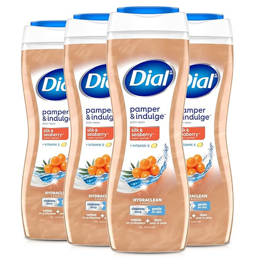 Dial Body Wash, Pamper & Indulge, Silk & Seaberry, 16 fl oz (Pack of 4)