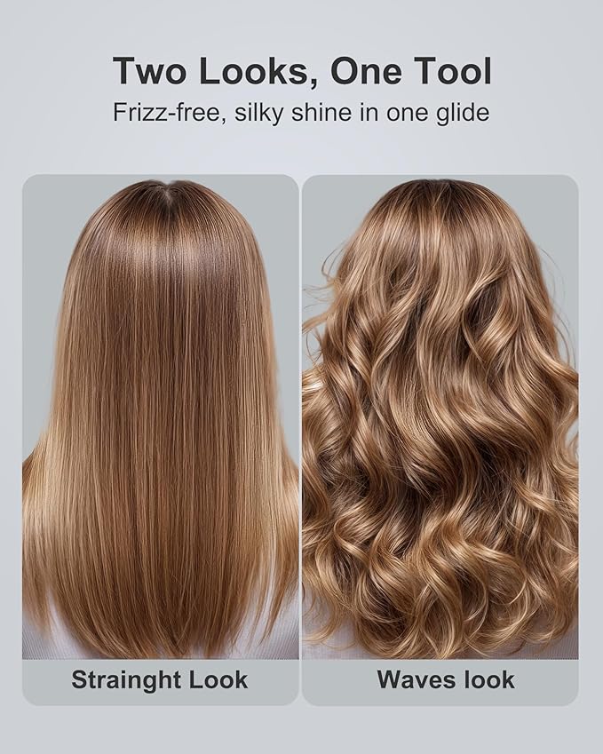 Hair Straightener 1 Inch Flat Iron and Curler 2 in 1, 15s Fast Heating, Professional Titanium Ceramic Ionic Dual Voltage Straighteners for All Hair Types