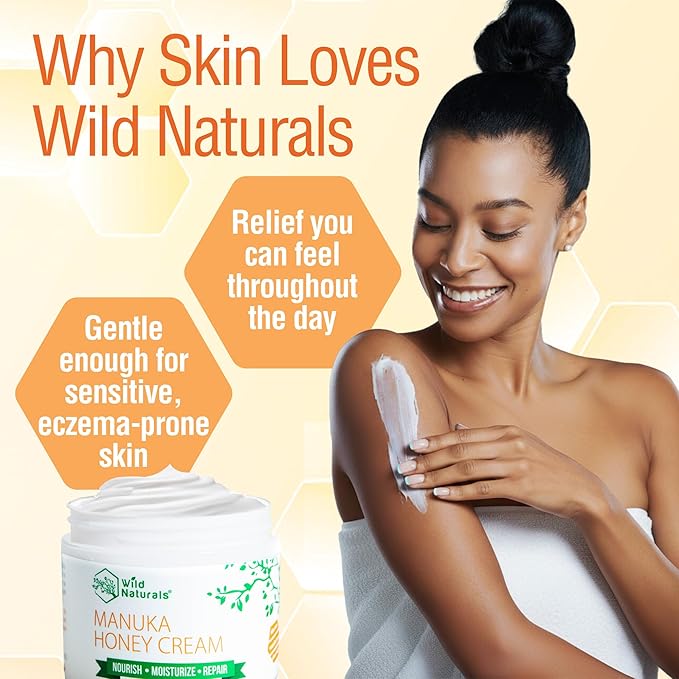 Wild Naturals Manuka Honey Moisturizer for Dry, Sensitive Skin – Eczema Relief Face Cream – Soothing Cream for Redness & Irritation – Face, Hand & Body Moisturizer for Women & Men