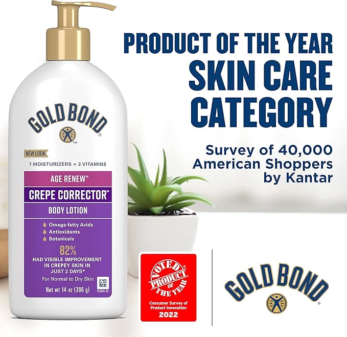 Gold Bond Age Renew Crepe Corrector Body Lotion, Replenishing & Smoothing Formula, 14 oz. & Healing Hand Cream, 3 oz., With Aloe, Moisture That Lasts Through Handwashing