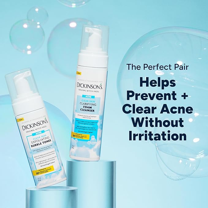Dickinson’s Witch Hazel Acne Foam Cleanser with 2% Salicylic Acid, Niacinamide & Tea Tree | Alcohol-Free, Fragrance-Free | Gentle Daily Face Wash for Clear Skin | 7 Fl Oz