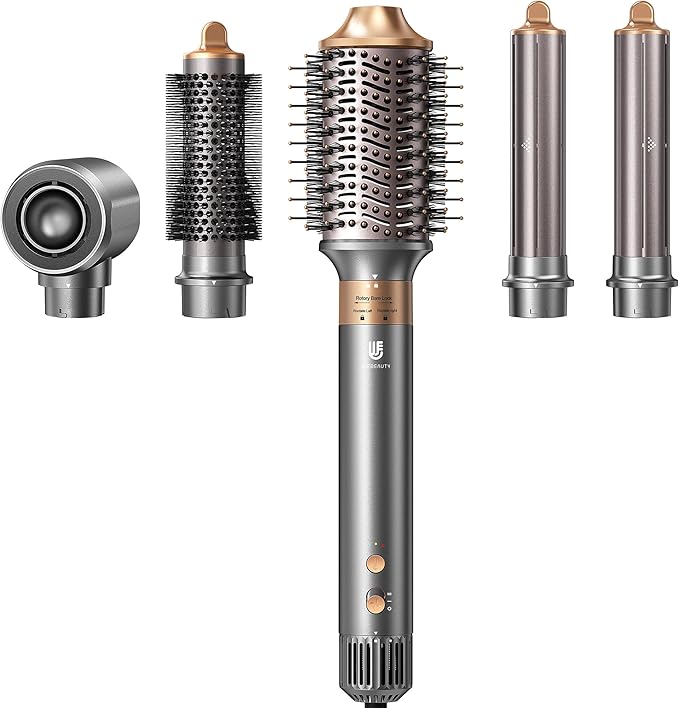 Hair Dryer Brush, webeauty 5 in 1 Professional Hot Air Styling, High-Speed Negative Ionic Hair Dryer Fast Drying, Multi Hair Styler with Air Curling Iron, Volumizing, Straightening (Grey Gold)