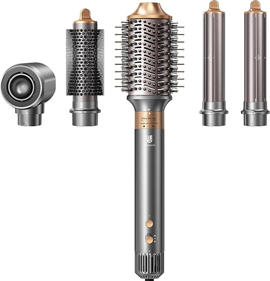 Hair Dryer Brush, webeauty 5 in 1 Professional Hot Air Styling, High-Speed Negative Ionic Hair Dryer Fast Drying, Multi Hair Styler with Air Curling Iron, Volumizing, Straightening (Grey Gold)