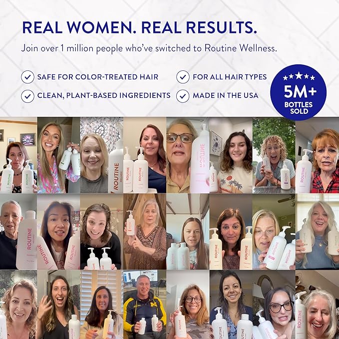 Routine Wellness 1 Liter Anti-Thinning Volumizing Shampoo and Conditioner Set for Thinning Hair & Hair Loss - Grow Your Confidence with Biotin & DHT Blockers - 1 Liter Unscented Set