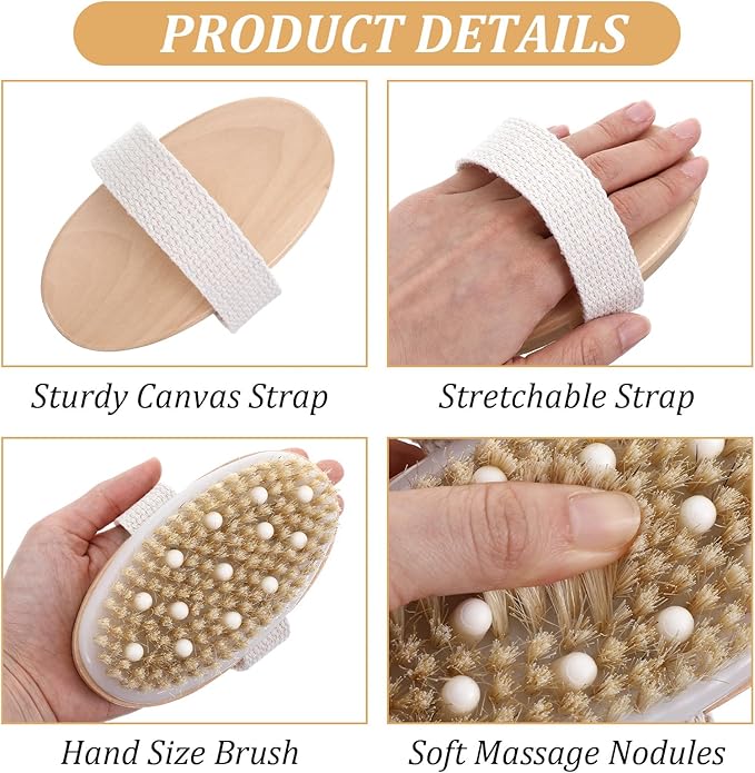 8 Pcs Dry Brushing Body Brush Exfoliating Brush with Massage Nodule Dry Skin Body Scrubber for Shower Bath Back Circulation Improvement Dead Skin Exfoliator (4.92 x 2.55 Inches, Wood Color)