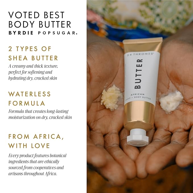 54 Thrones African Beauty Shea Butter, Intensive Dry Skin Support, Moisturizing Body Butter for Women, Body Cream, Locks in Moisture, Comorian Ylang Ylang + Egyptian Orange Blossom, 1.7 oz