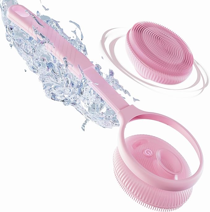 Bella Ciao Electric Back Scrubber for Shower & Face – Vibrating Silicone Body Brush, Exfoliating Loofah Cleaner with Extendable Handle, USB-C Rechargeable, IPX7 Waterproof Women's Bath Massager