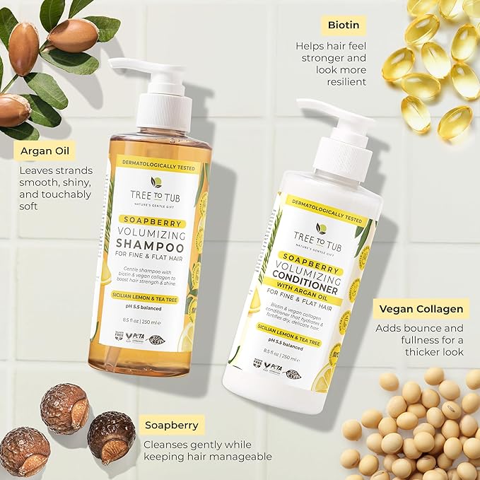 Tree To Tub Biotin Shampoo and Conditioner - Gentle Hair Thickening Shampoo and Conditioner for Fine Hair, Sensitive Scalp- Sulfate Free Shampoo and Conditioner Set w/Vegan Collagen Organic Argan Oil