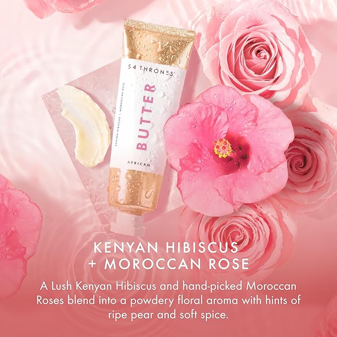 54 Thrones Mini African Beauty Shea Butter, Intensive Dry Skin Support, Moisturizing Body Butter for Women, Moisturizing Body Balm and Cream, Locks in Moisture, Kenyan Hibiscus + Moroccan Rose, 1 oz