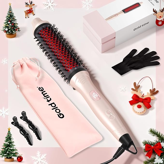 Infrared Thermal Brush, 1.65 inch Heated Round Brush for Blowout Look, Dual Voltage, Negative Ion Thermal Hair Tools, 6 Temperature, No Damage, Xmas Christmas Gifts for Women