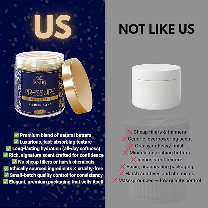 KXNG Cosmetics Natural Shea Body Butter – 4oz | Luxury Moisturizing Cream with Shea, Cocoa & Coconut Oil | Hydrating Body Butter for All Skin Types – Pressure